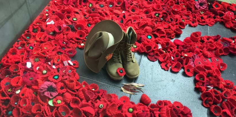 Display from 5000 Poppies commemoration project at Federation Square, Melbourne