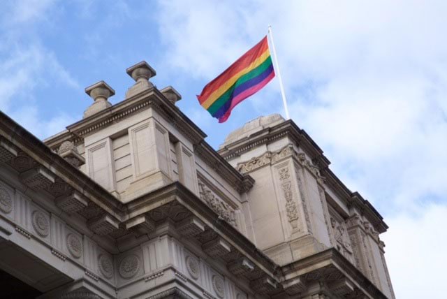 Rainbow flag over Parliament House