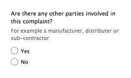 Forms design:  Example of extra information under the field label.