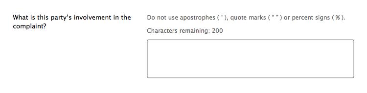 Forms design: Formatting instructions located above the field.