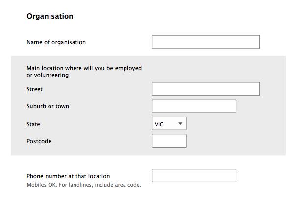 Form design: Example of section headings that should be set flush left