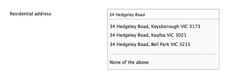 Form design: Collecting Australian addressess with single text field with autosuggest.