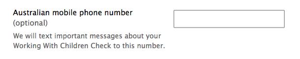 Form design: Example of when international mobile numbers are not allowed.