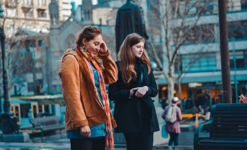 Women talking outdoors