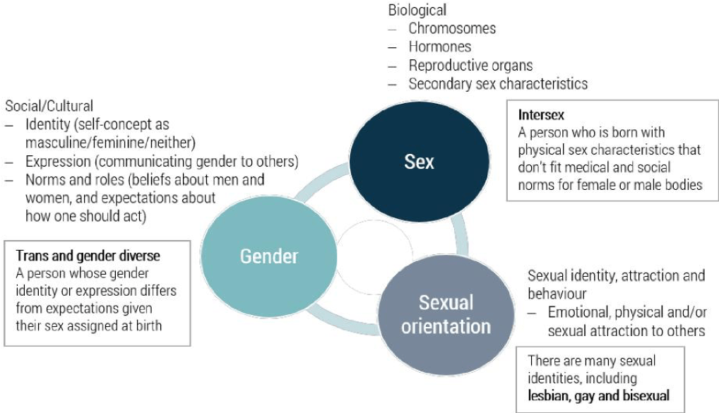 Figure 3: Adapted from ‘Introduction to Gender Minorities’ presentation, Prevention and Health Promotion Administration, Maryland Department of Health and Hygiene, 2016