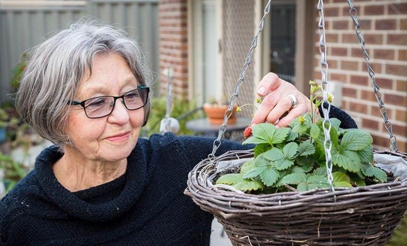 Woman gardening in backyard