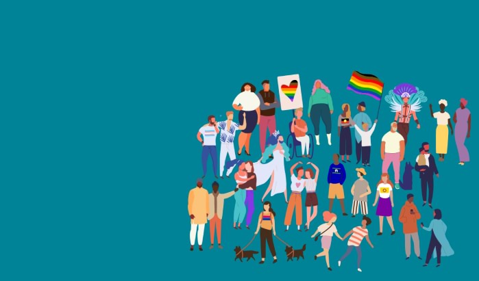 Group of stylised people representing the diversity of the LGBTIQA+ community