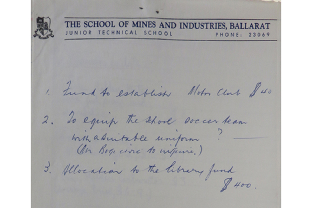 Ballarat Junior Technical school mothers club payment 1968