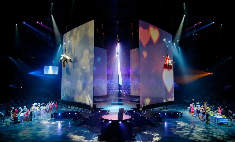 Giant stage at Hisense Arena with circus performers