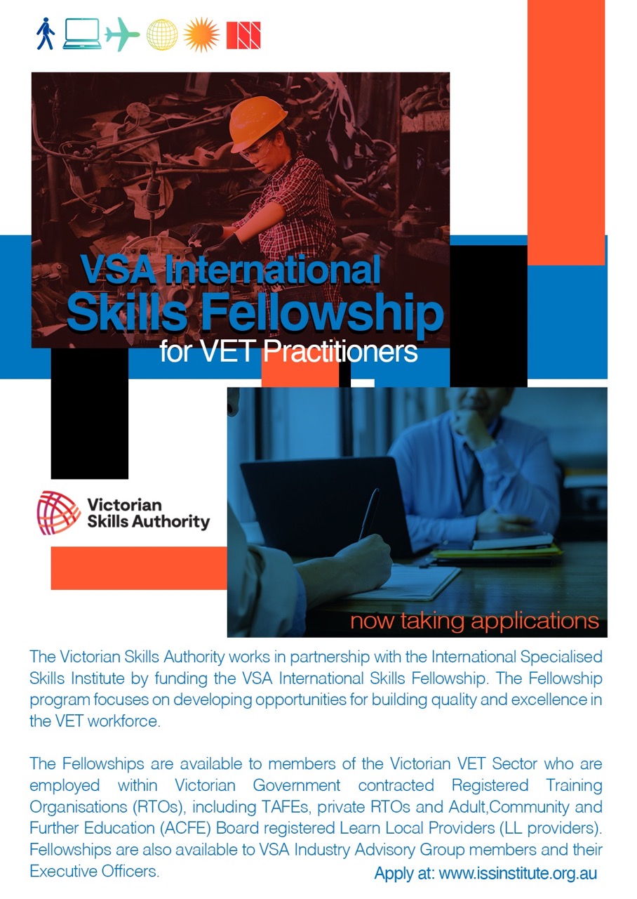 Flyer with information about 2023 ISSI and VSA VET Practitioners Fellowship Program