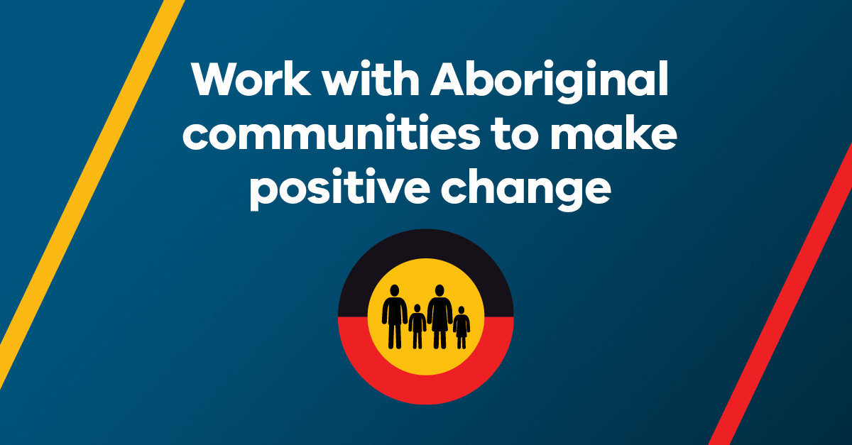 a social media tile titled 'Work with Aboriginal communities to make positive change'