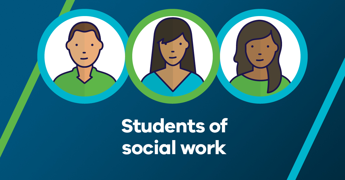 A social media tile titled 'Students of social work'