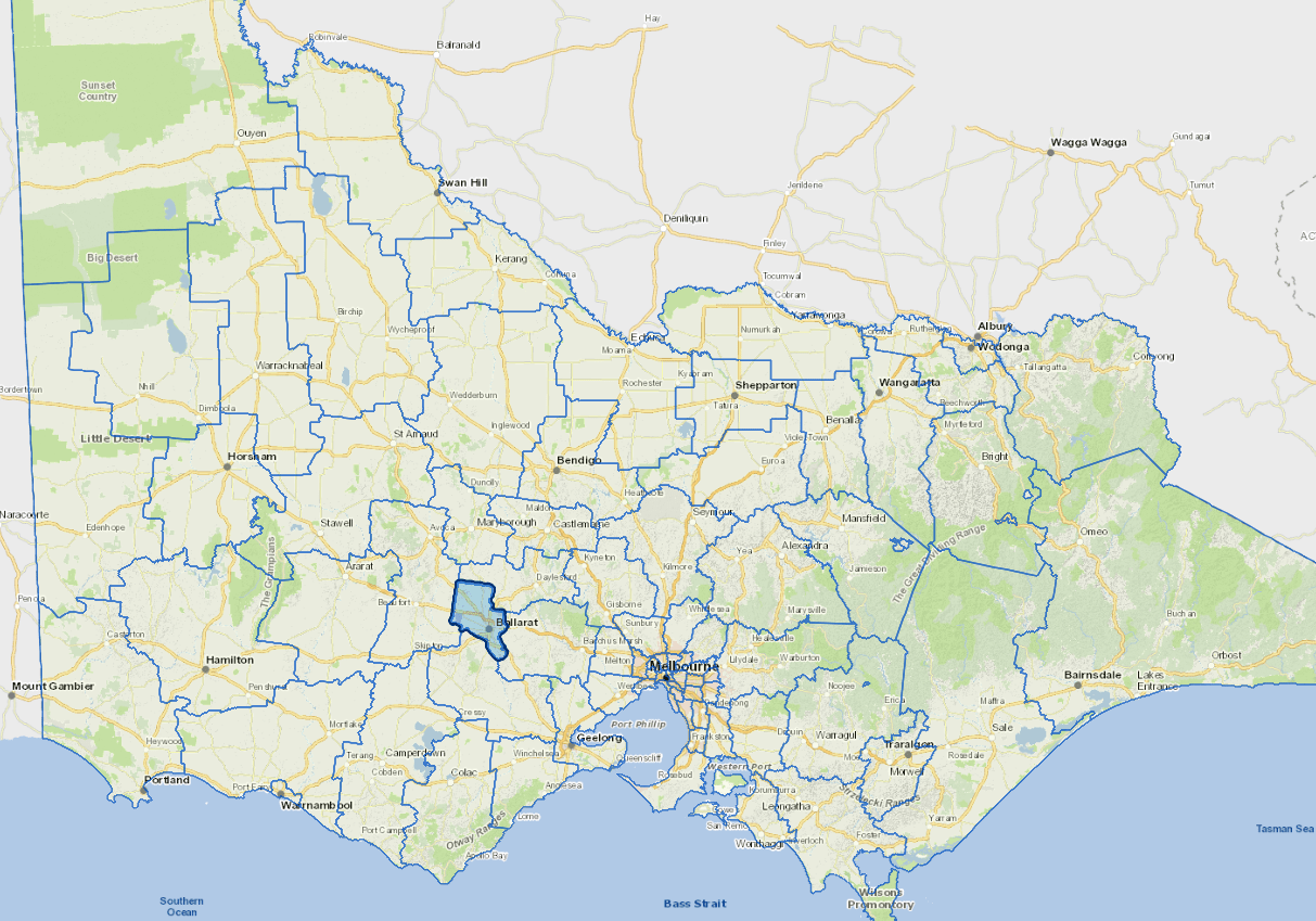 Static map image of Ballarat City Council boundaries