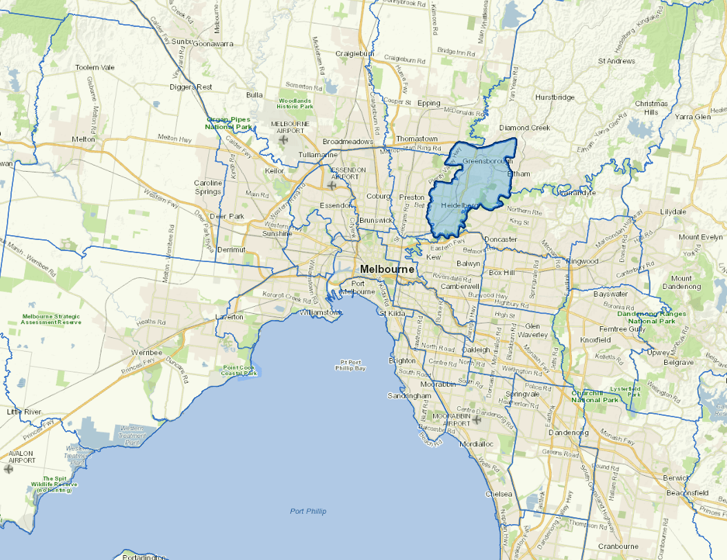 Static map image of Banyule City Council boundaries