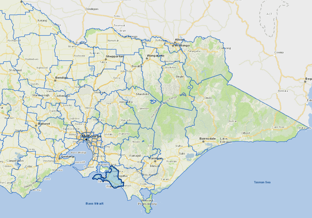 Static map image of Bass Coast Shire boundaries