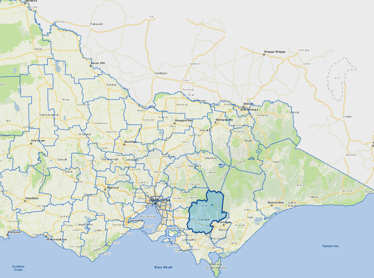 Static map image of Baw Baw Shire boundaries