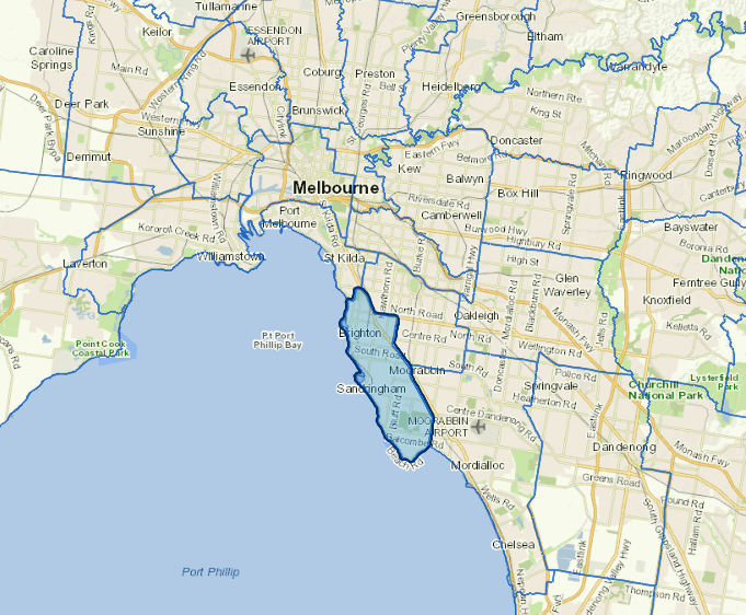 Static map image of Bayside City Council boundaries