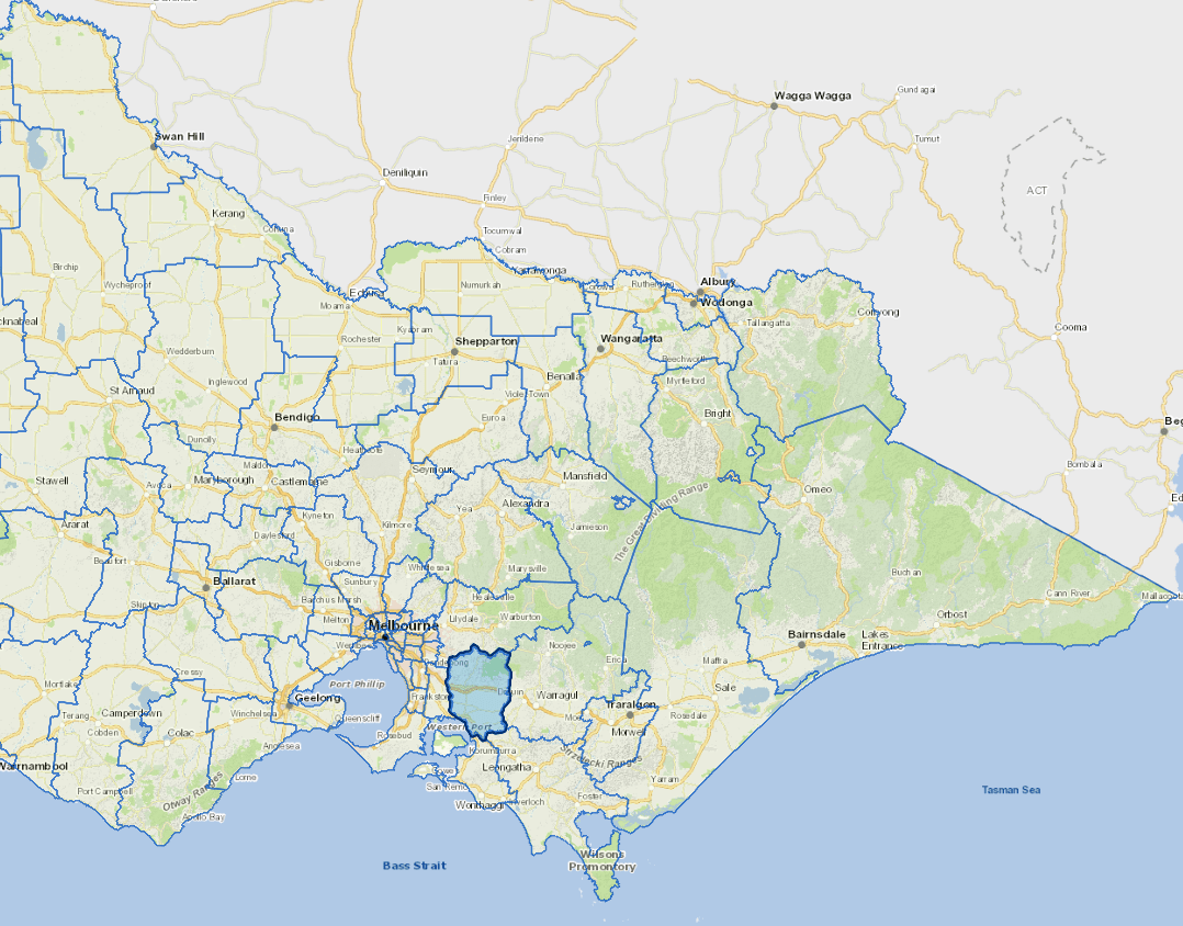 Static map image of Cardinia Shire Council boundaries