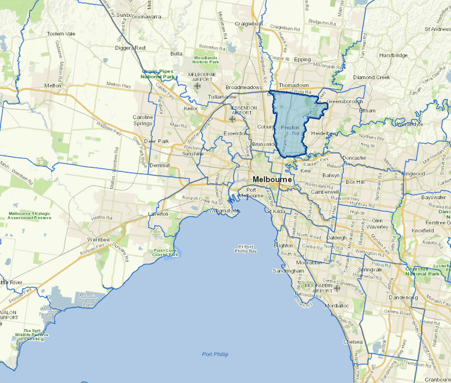 Static map image of Darebin City Council boundaries