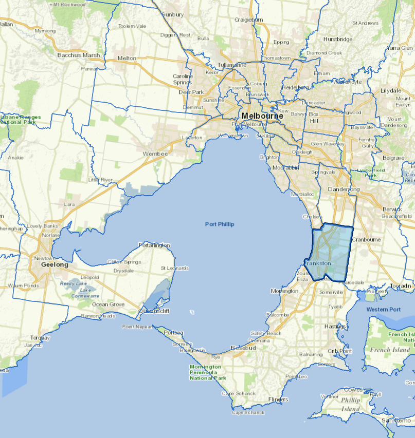 Static map image of Frankston City Council boundaries