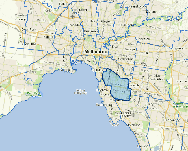 Static map image of Glen Eira City Council boundaries