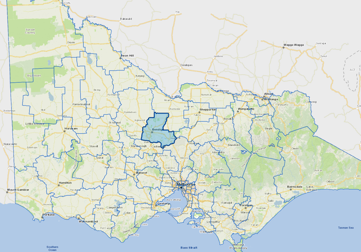 Static map image of Greater Bendigo City Council boundaries