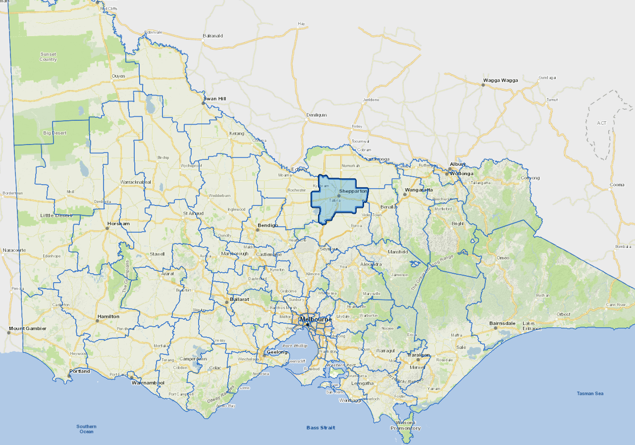 Static map image of Greater Shepparton City Council boundaries