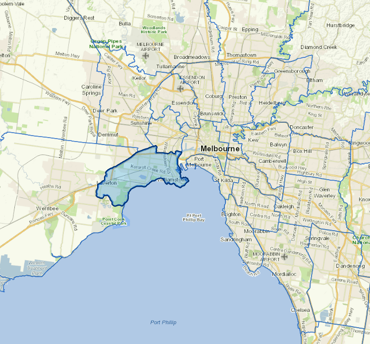 Static map image of Hobsons Bay City Council boundaries