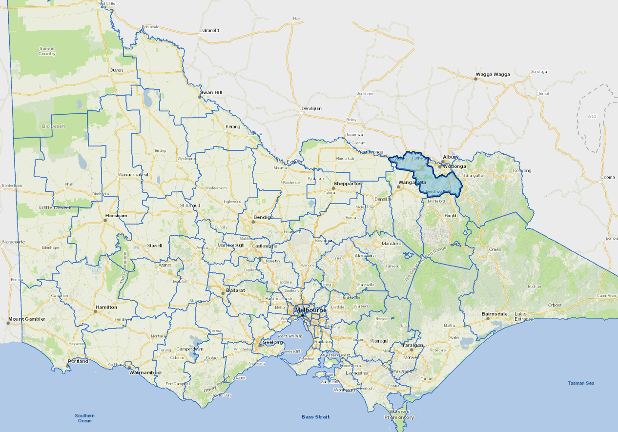 Static map image of Indigo Shire Council boundaries