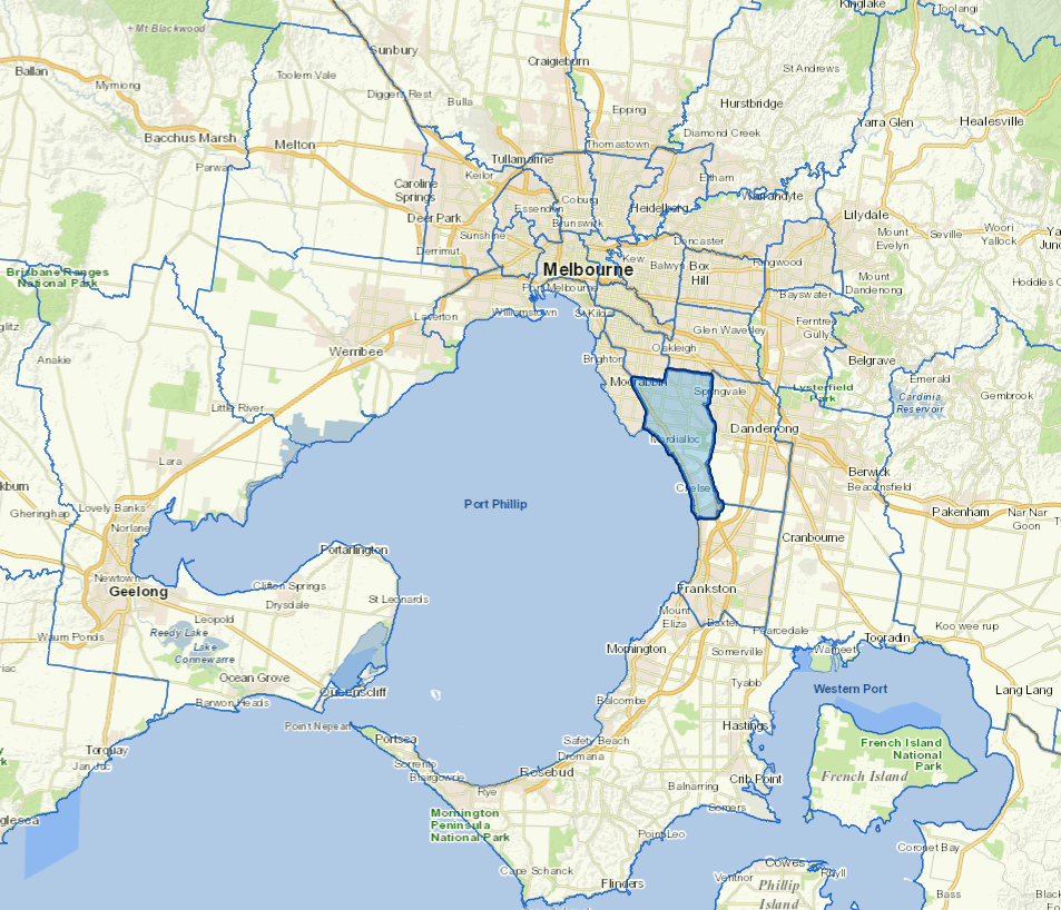 Static map image of Kingston City Council boundaries