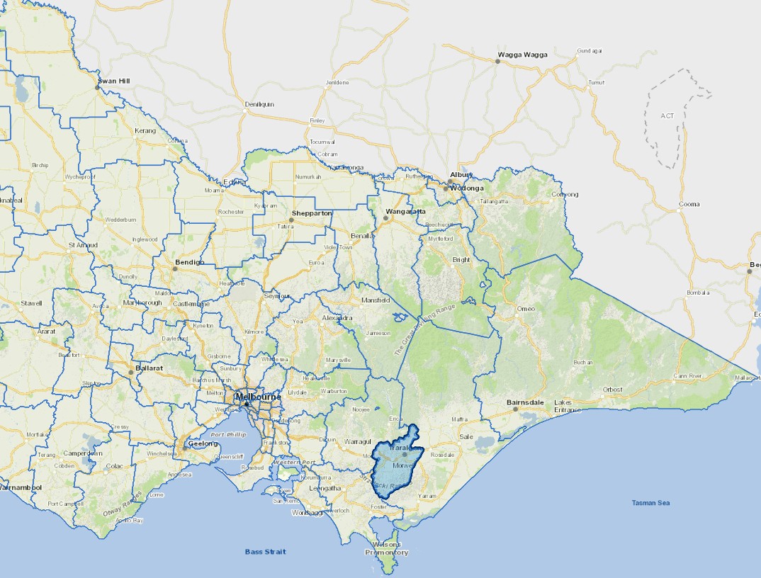 Static map image of Latrobe City Council boundaries