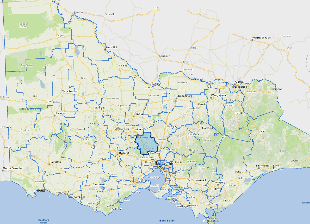 Static map image of Macedon Ranges Shire Council boundaries