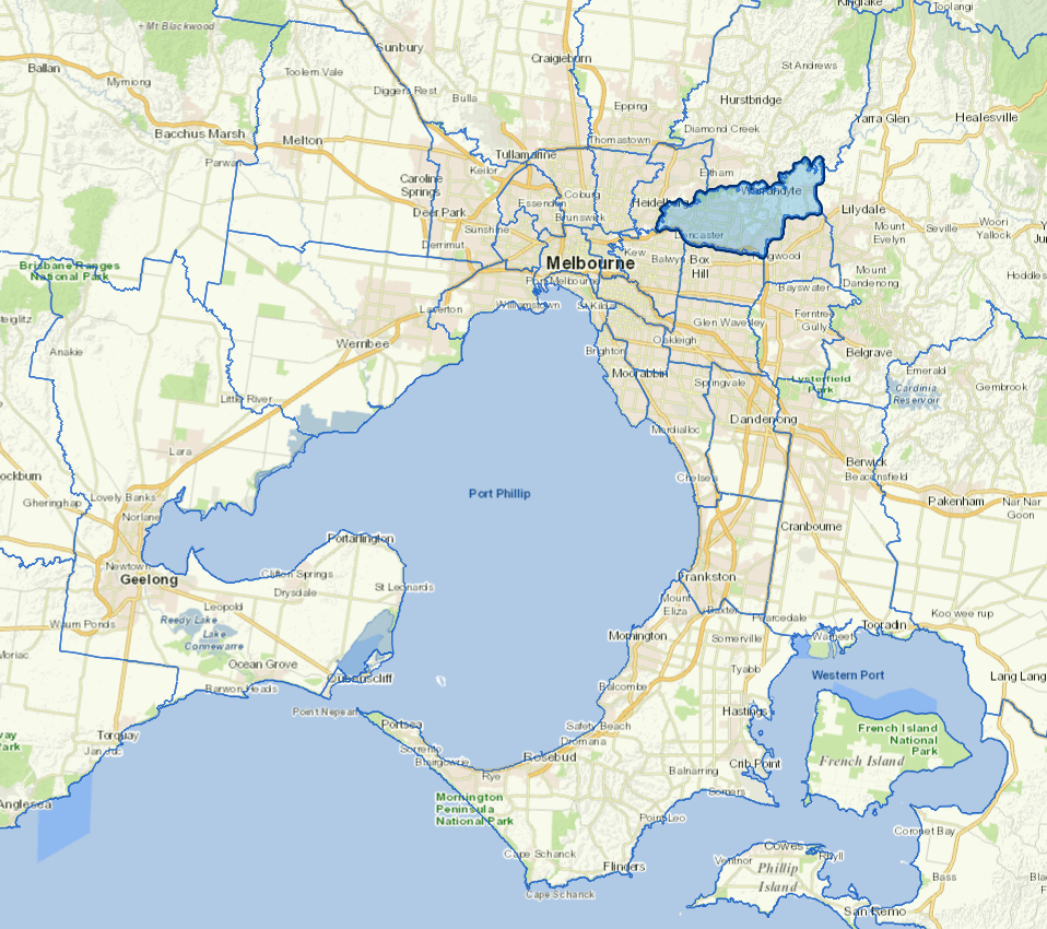 Static map image of Manningham City Council boundaries