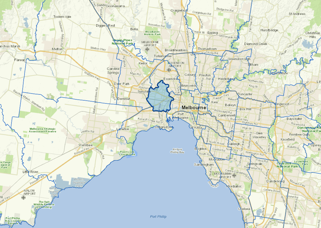 Static map image of Maribyrnong City Council boundaries