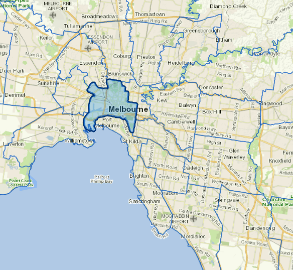 Static map image of Melbourne City Council boundaries