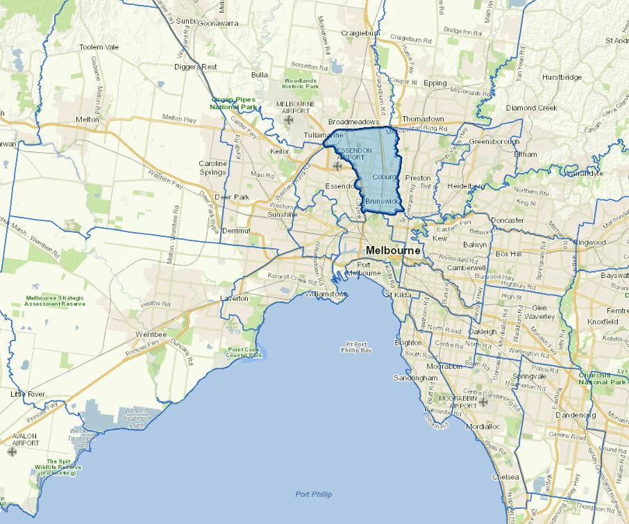 Static map image of Merri-bek City Council boundaries