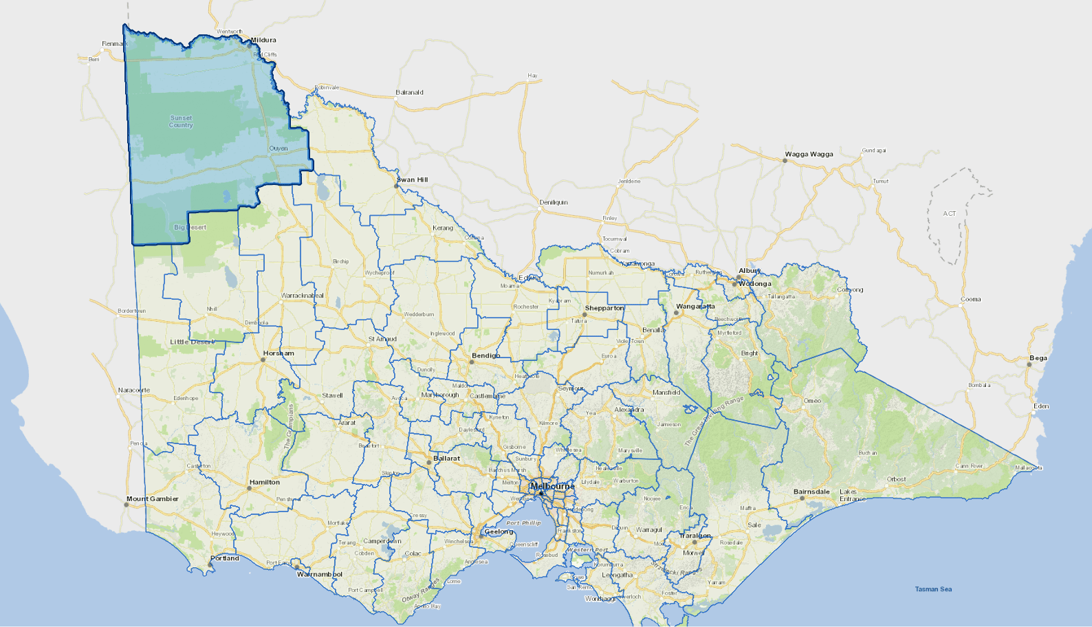 Static map image of Mildura Rural City Council boundaries