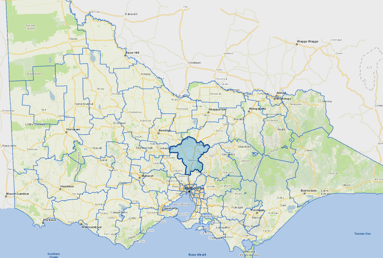 Static map image of Mitchell Shire Council boundaries