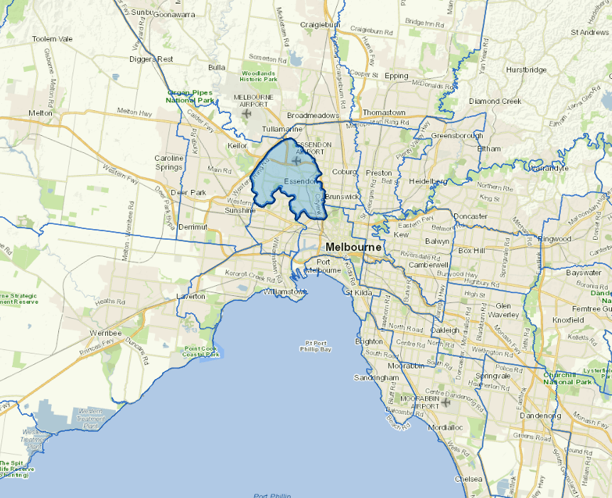 Static map image of Moonee Valley City Council boundaries