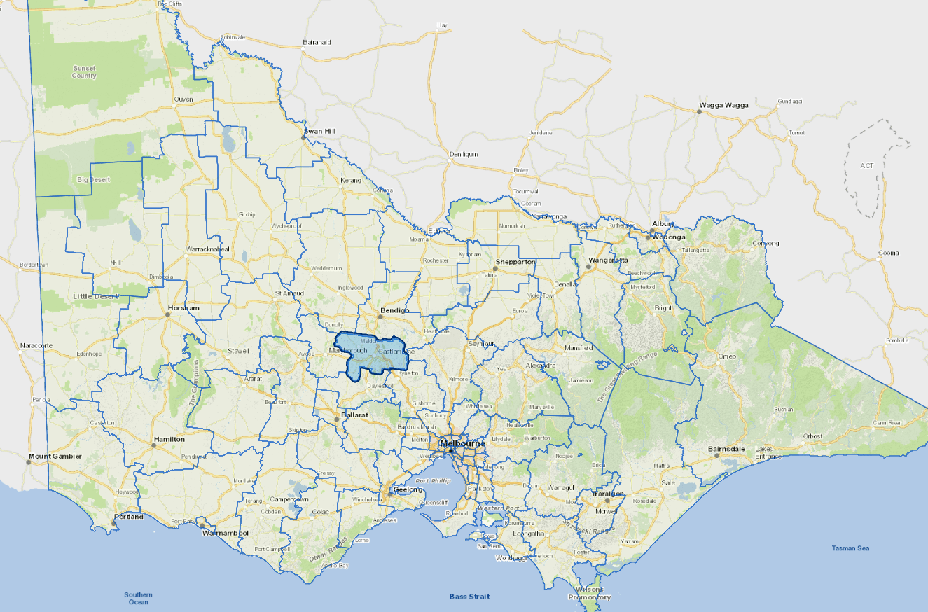 Static map image of Mount Alexander Shire Council boundaries