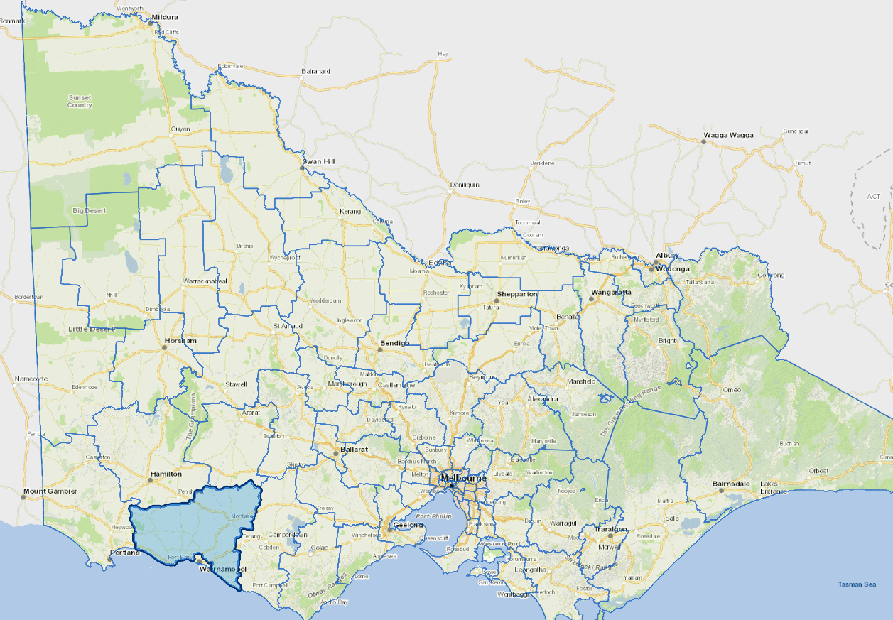 Static map image of Moyne Shire Council boundaries