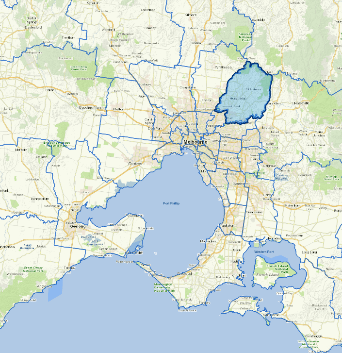 Static map image of Nillumbik Shire Council boundaries