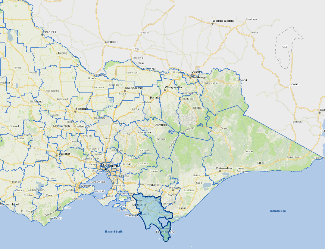 Static map image of South Gippsland Shire Council boundaries