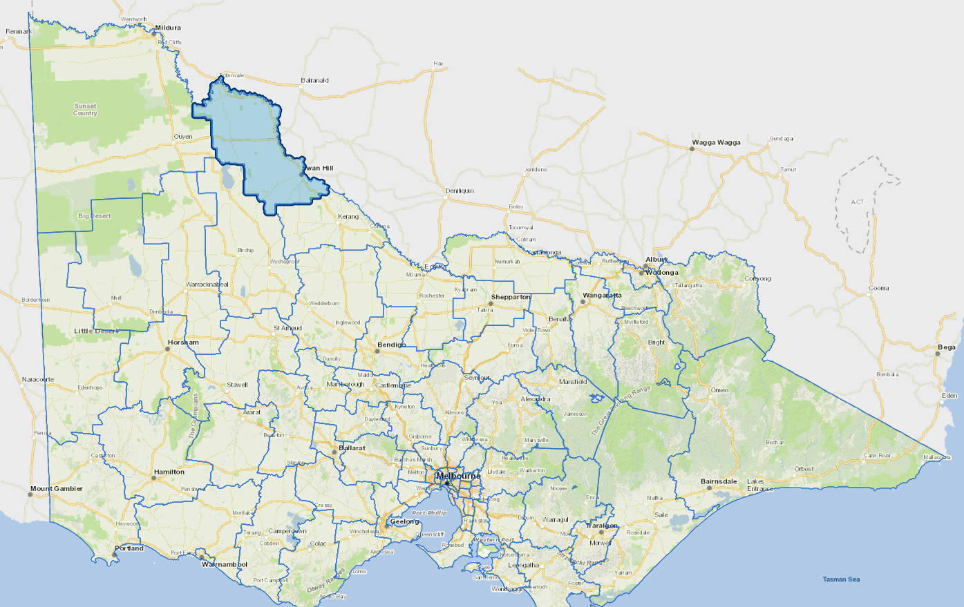 Static map image of Swan Hill Rural City Council boundaries