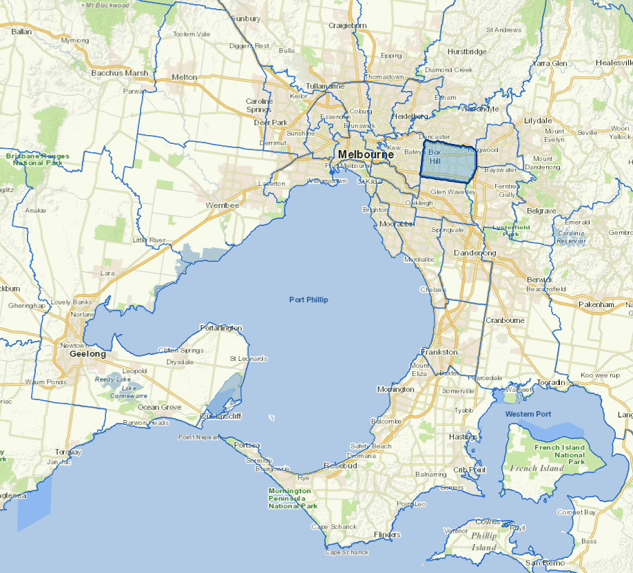 Static map image of Whitehorse City Council boundaries