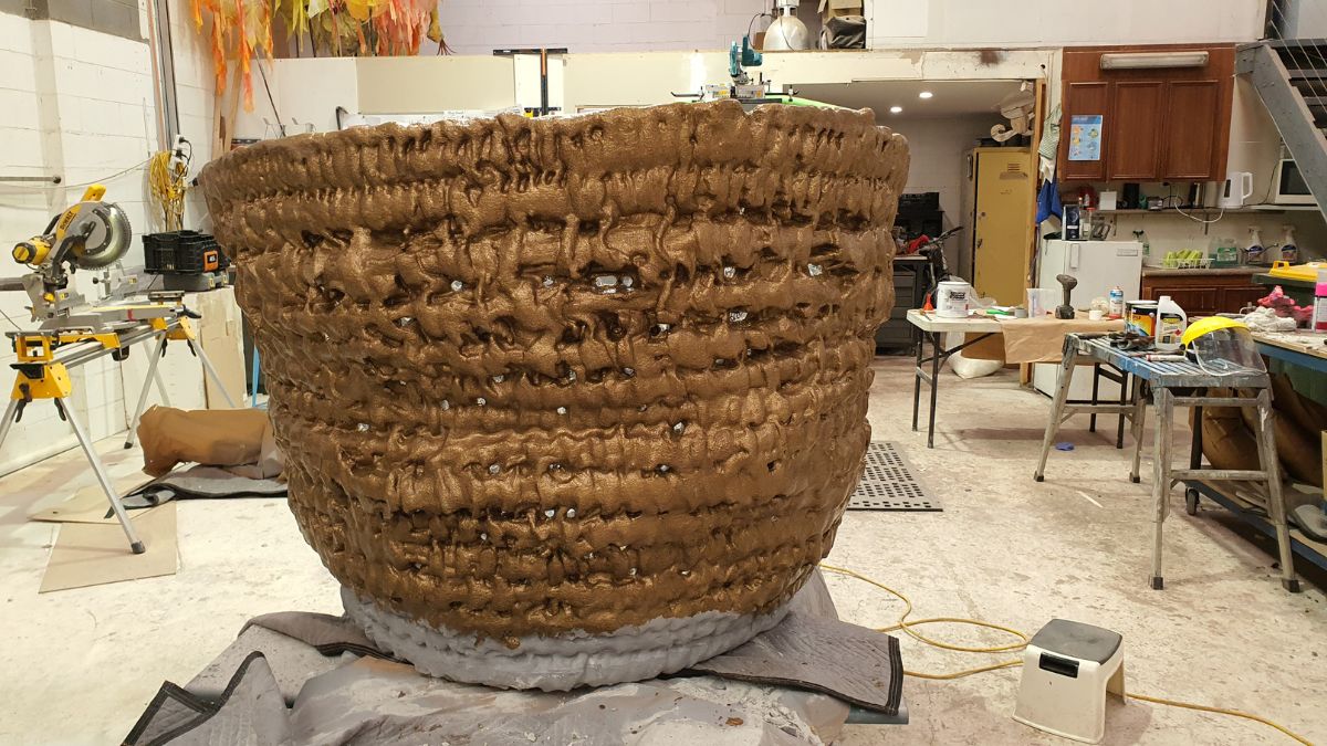 The basket component of the sculpture in progress at Aeroplane Workshop.