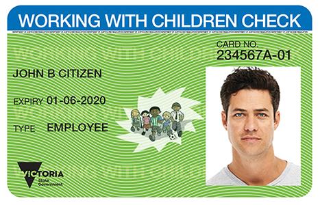 example of the front of the Working with children check card