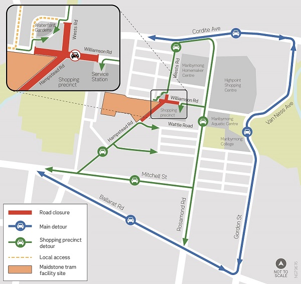 Map showing the detour map for drivers