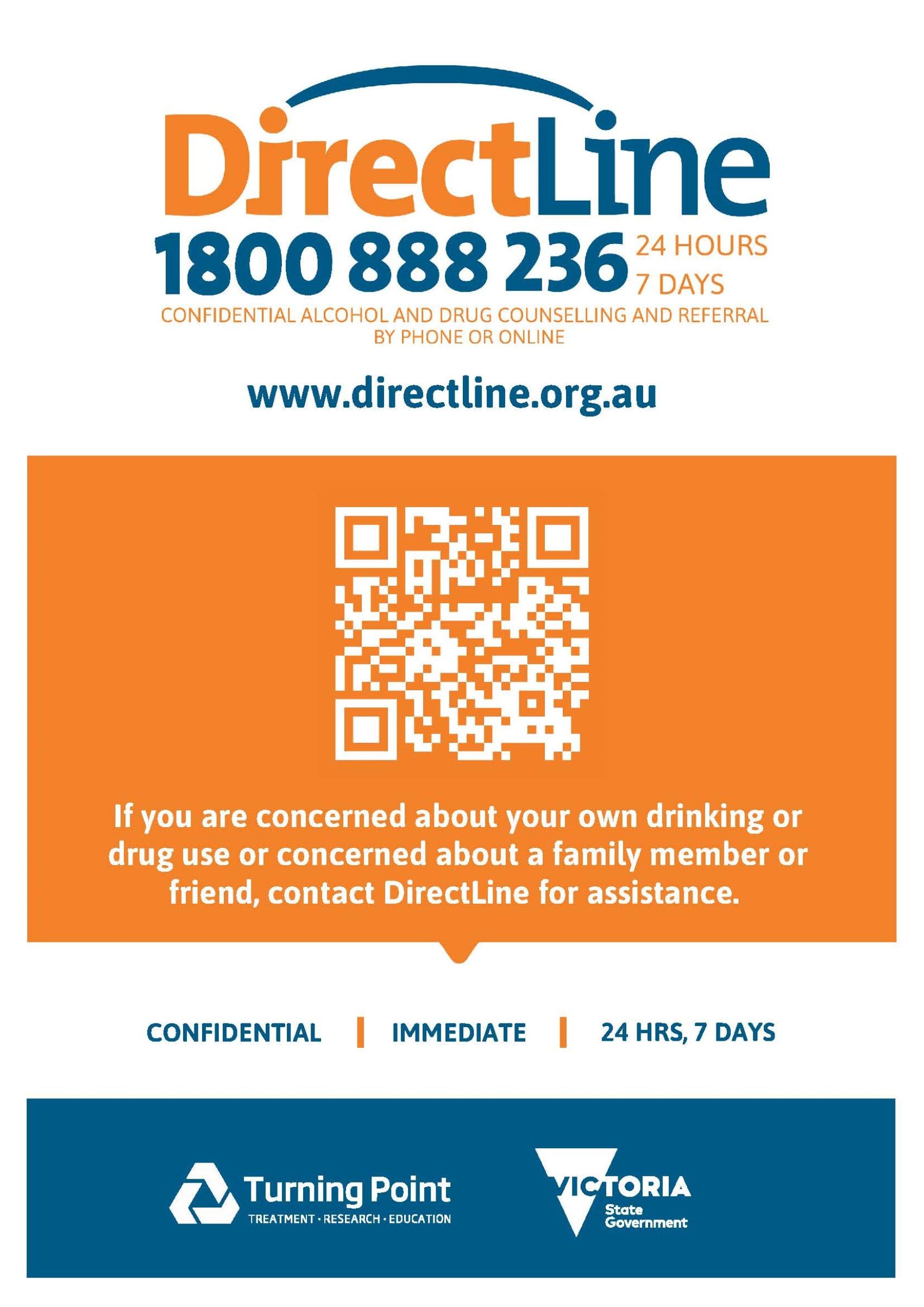 DirectLine confidential alcohol and drug counselling poster 1800 888 236