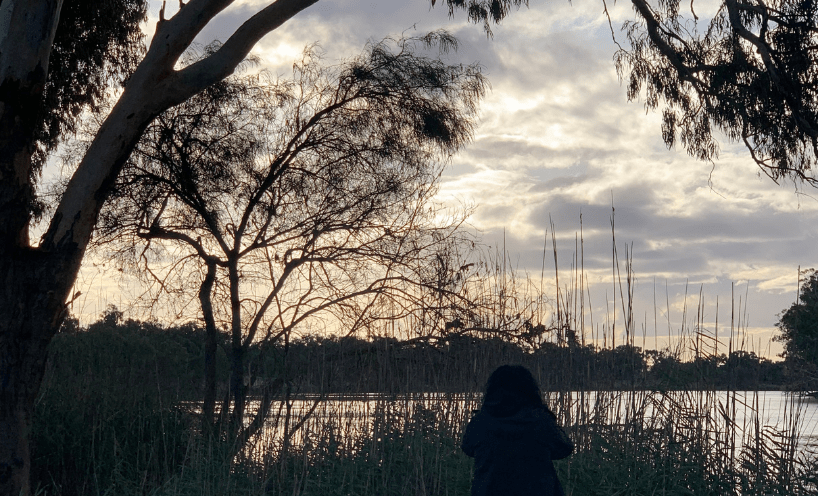 Artist Maree Clarke taking in the dusk at Merbein